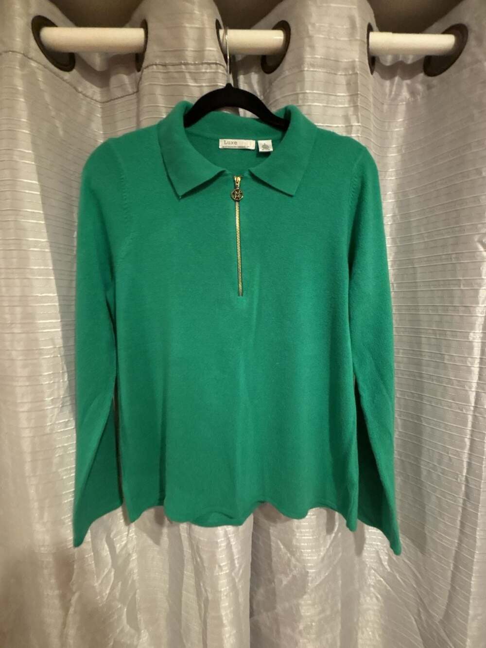 Luxe by Designers Originals Green Quarter Zip Collared Acrylic Sweater